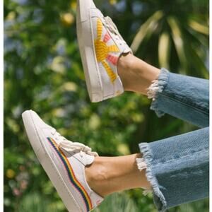 Soludos Women's Oasis White Rainbow Wave The Ibiza Classic Sneaker Size 9